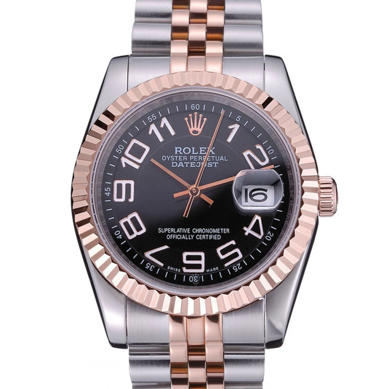 Gold Rolex Stainless DateJust Bracelet Steel 622545 and Dial Black 0815